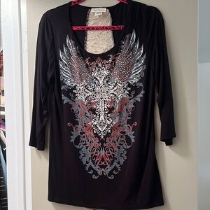 Angels & Diamonds Black Graphic 3/4 Sleeve Tunic